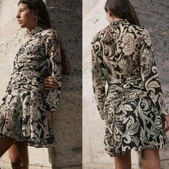 New Zara Zara Printed Dress with Metallic Thread - Picture 11 of 17